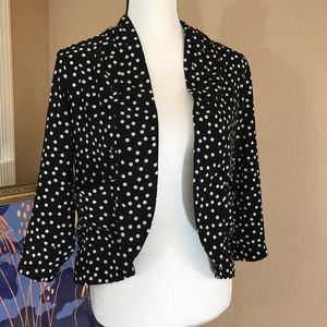 Black w/ white polka dots open blazer shrug small